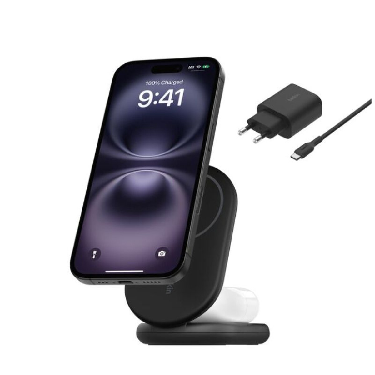 Cargador Inalambrico Belkin 2-1 Foldable 15W MagSafe Qi2 WIZ028VFBK 
