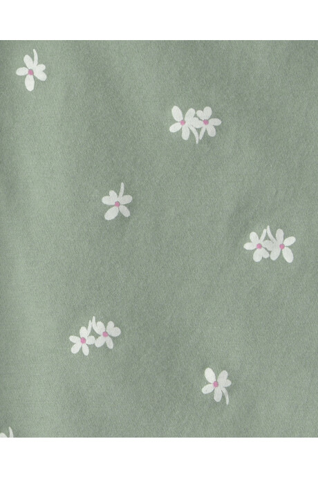 Set dos piezas de algodón, short y remera, verde, diseño floral Sin color