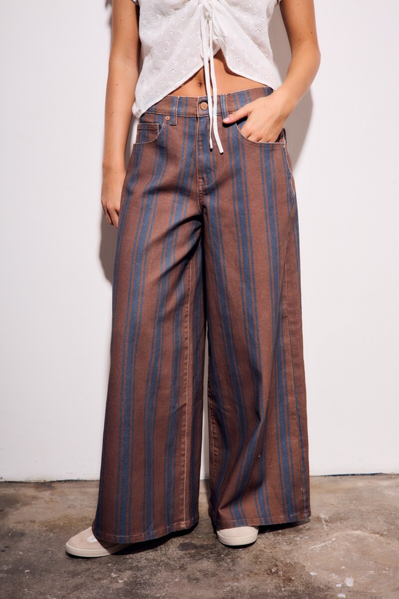Jean Rayado Extra Wide Leg Chocolate