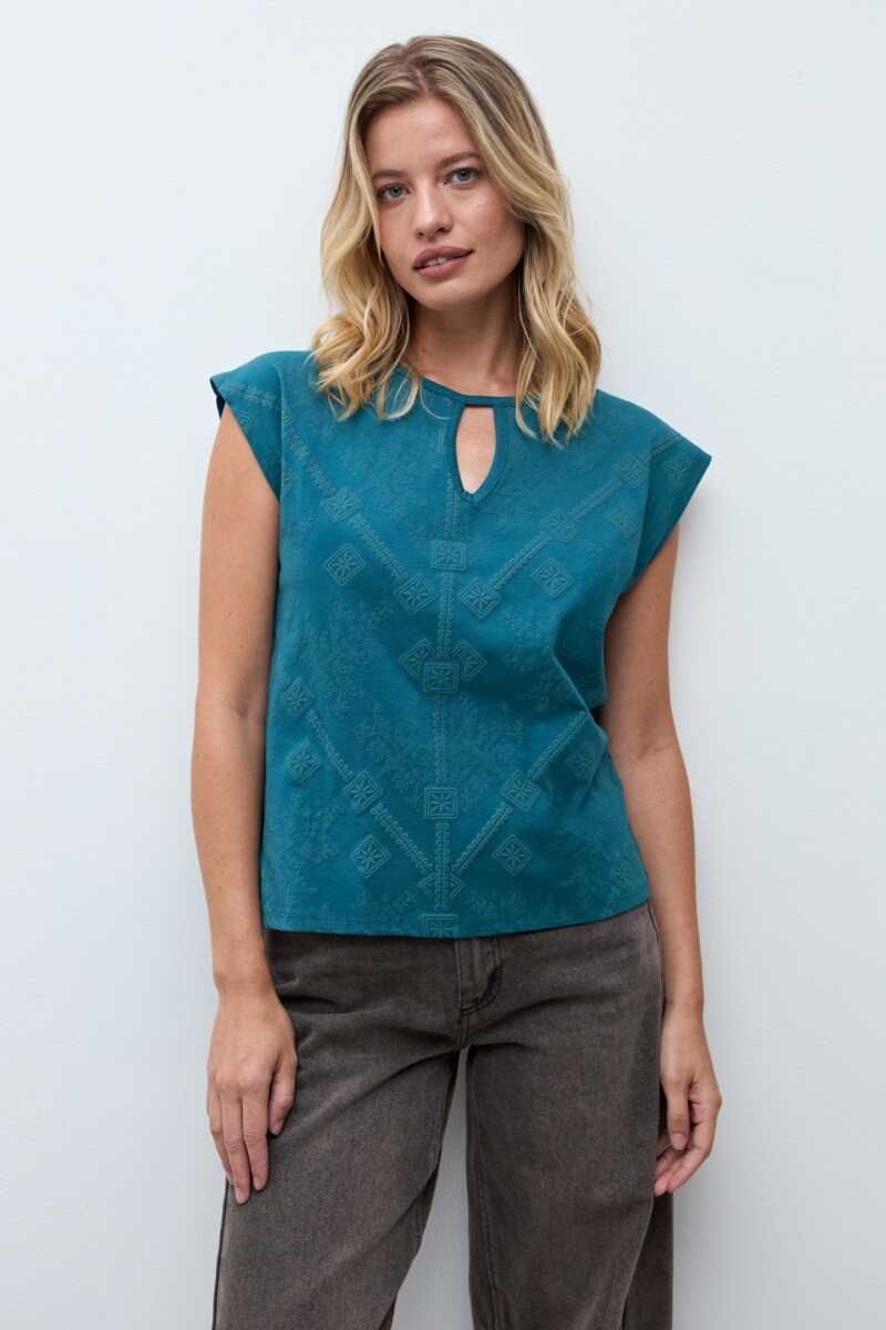 Remera estampada verde petroleo