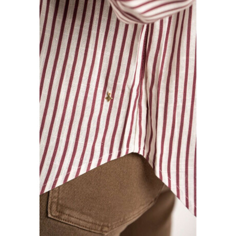 Camisa Rayada Con Lino Burdeos