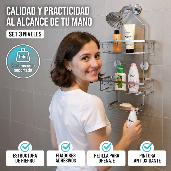 Organizador De Ducha Colgante 3 Niveles Jabonera Baño Acero Imback Color Plateado Organizador De Ducha Colgante 3 Niveles Jabonera Baño Acero Imback Color Plateado