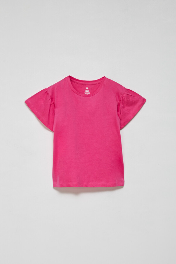 Camiseta manga corta volado Fucsia