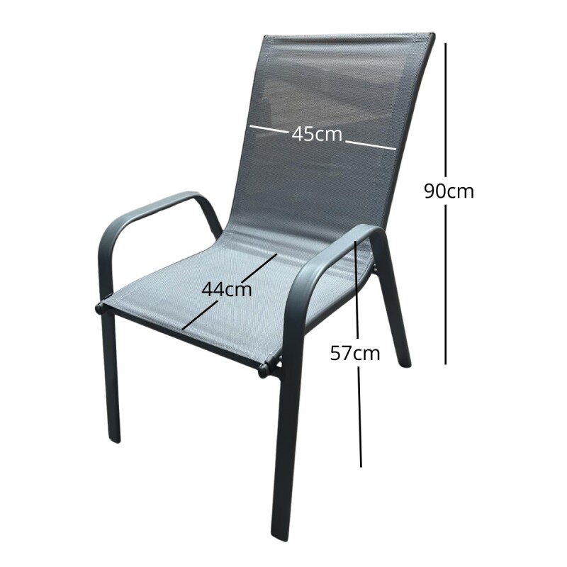 Set x4 Silla De Jardín De Metal Y Textilina Apilable con Apoyabrazos GRIS