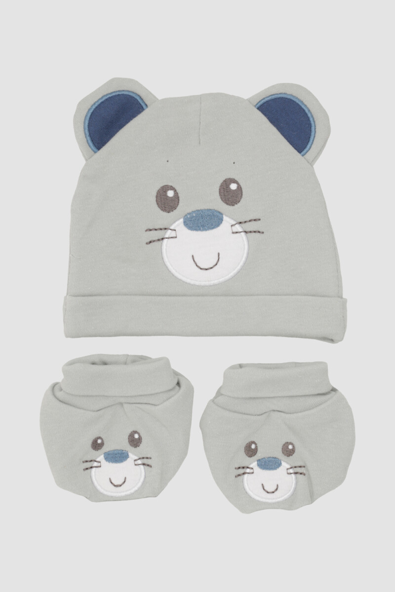 Pack gorrito y medias oso Gris