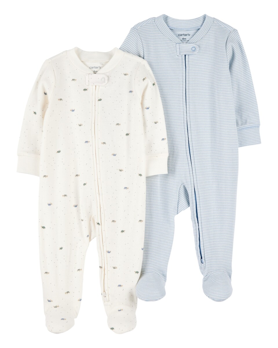 Pack dos pijamas una pieza de algodón, con pie, diseño tortugas 