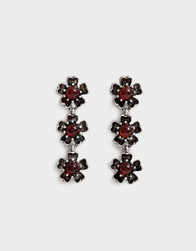 Aros Colgantes Largos Color Tendencia Aros Colgantes Flores - Plateado Antique Silver