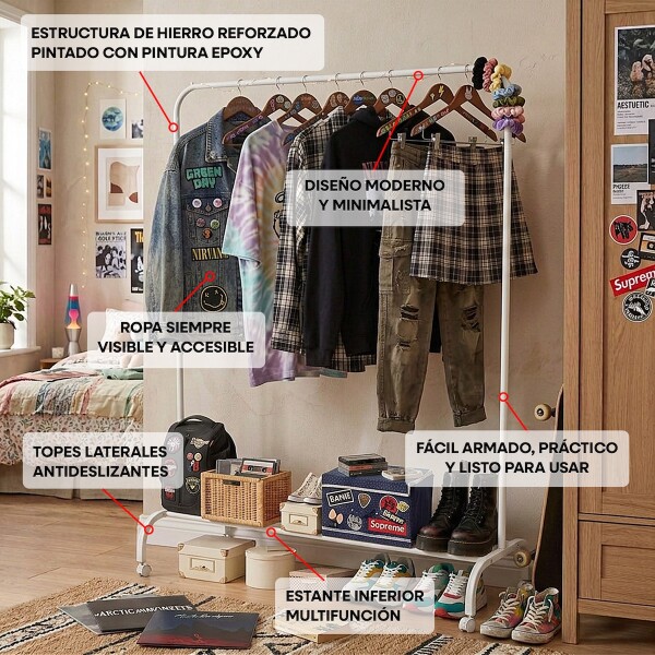 Perchero Para Ropa Percha Metal Organizador Estante Placard Imback Color Blanco Perchero Para Ropa Percha Metal Organizador Estante Placard Imback Color Blanco