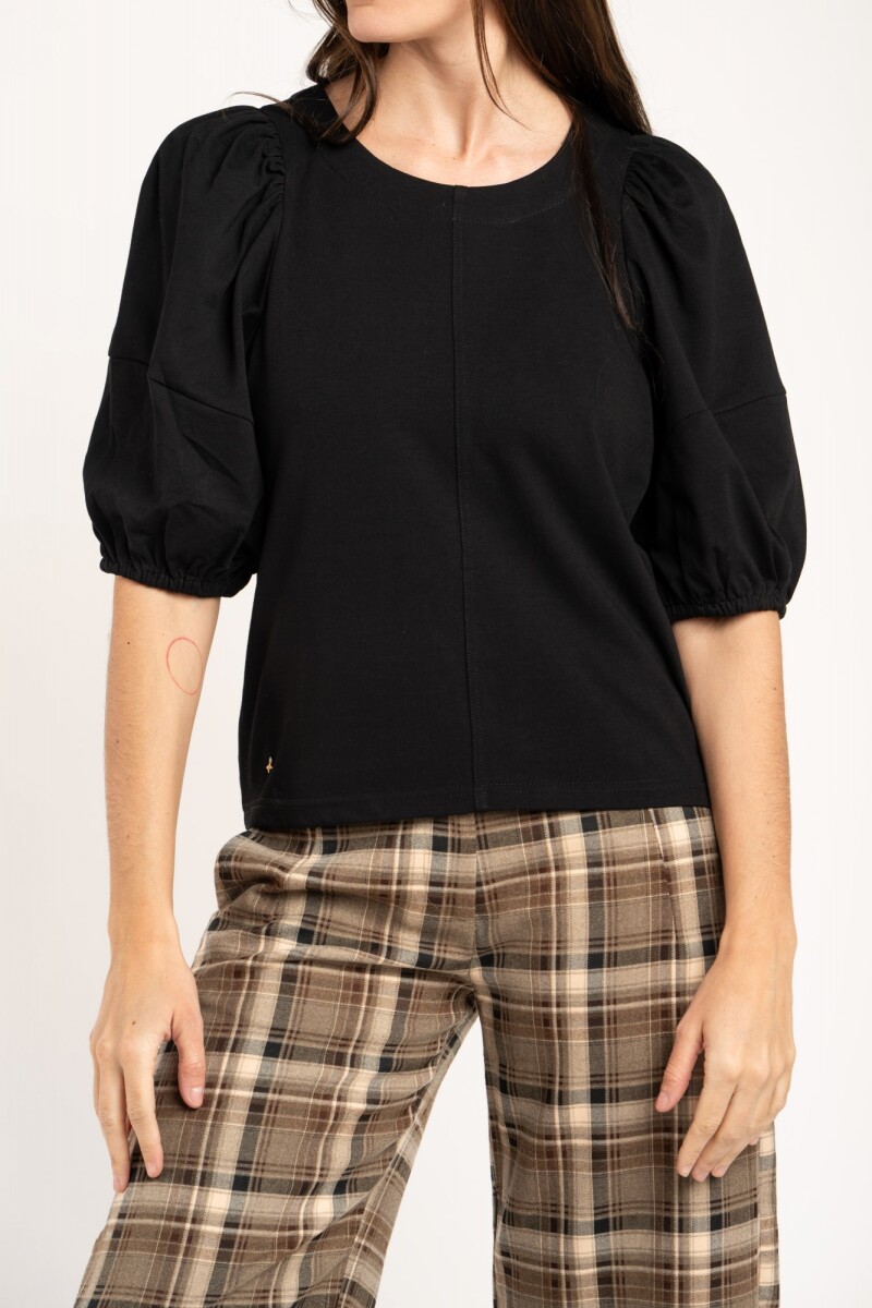 Remera Algodón Manga Globo Negro