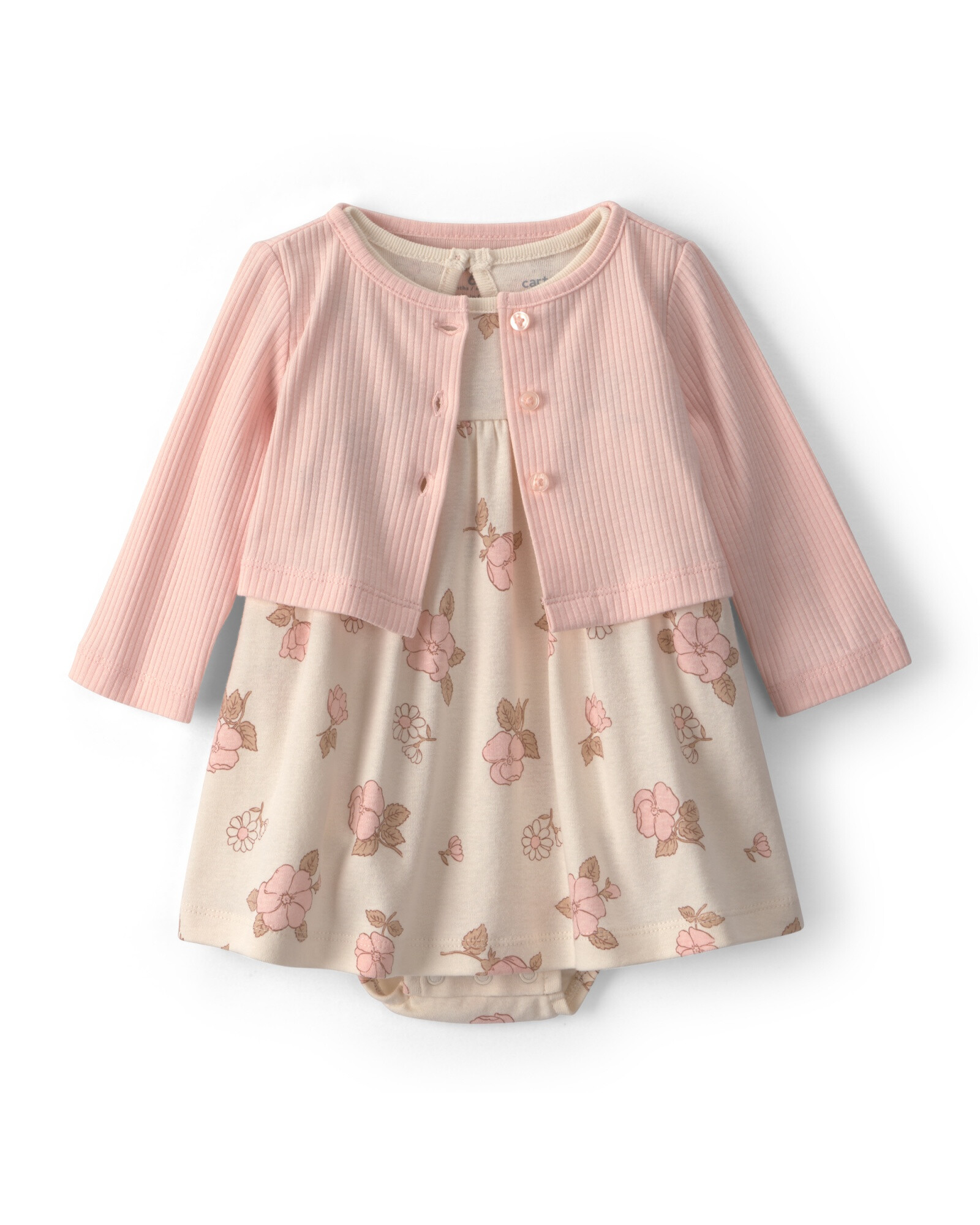 Set dos piezas de algodón, vestido floral y saco rosado Sin color