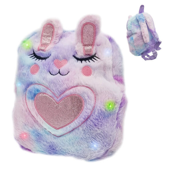 Mochila Jardin Infantil 3d Luces Led Rgb Peluche Animales Variante Color Violeta