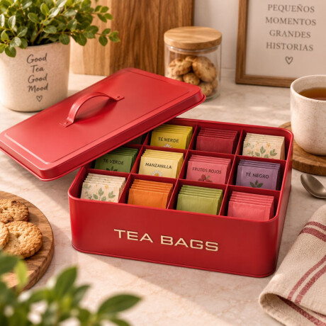 Caja Organizadora Para Te De Metal Con Tapa Y 12 Divisiones Rojo Caja Organizadora Para Te De Metal Con Tapa Y 12 Divisiones Rojo