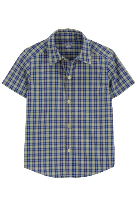 Camisa de algodón, manga corta diseño a cuadros Sin color