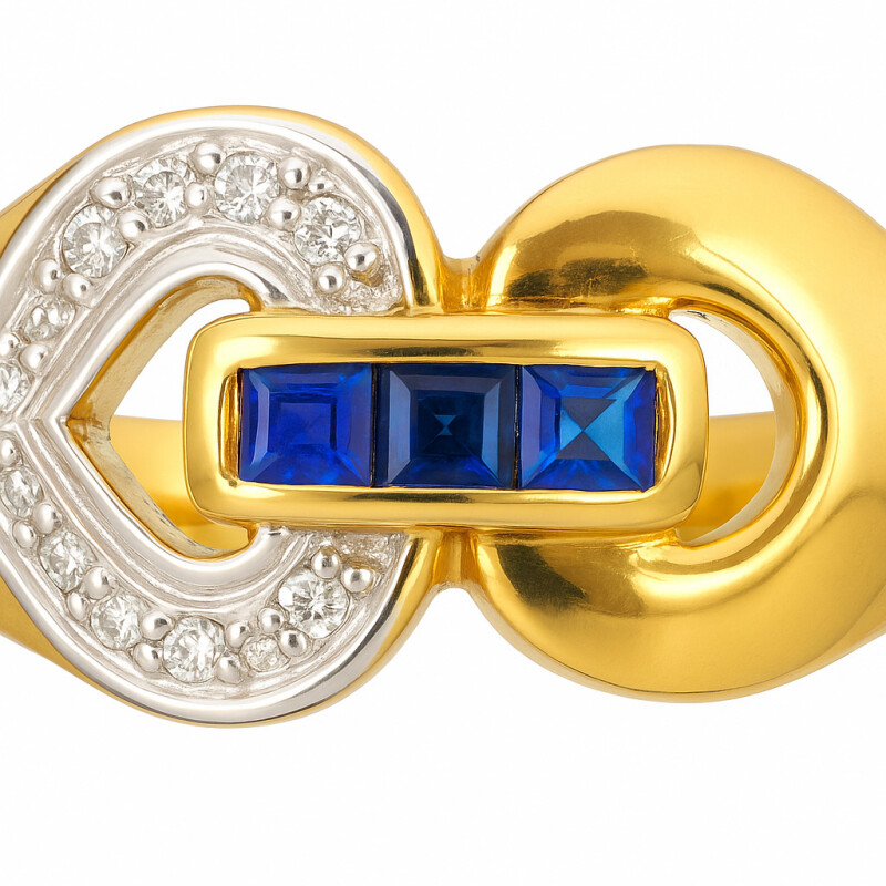 Anillo Bicolor de Oro 18K con Zafiros y Brillantes Anillo Bicolor De Oro 18k Con Zafiros Y Brillantes