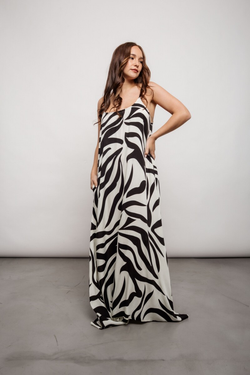 Vestido Daphne Print blanco y negro