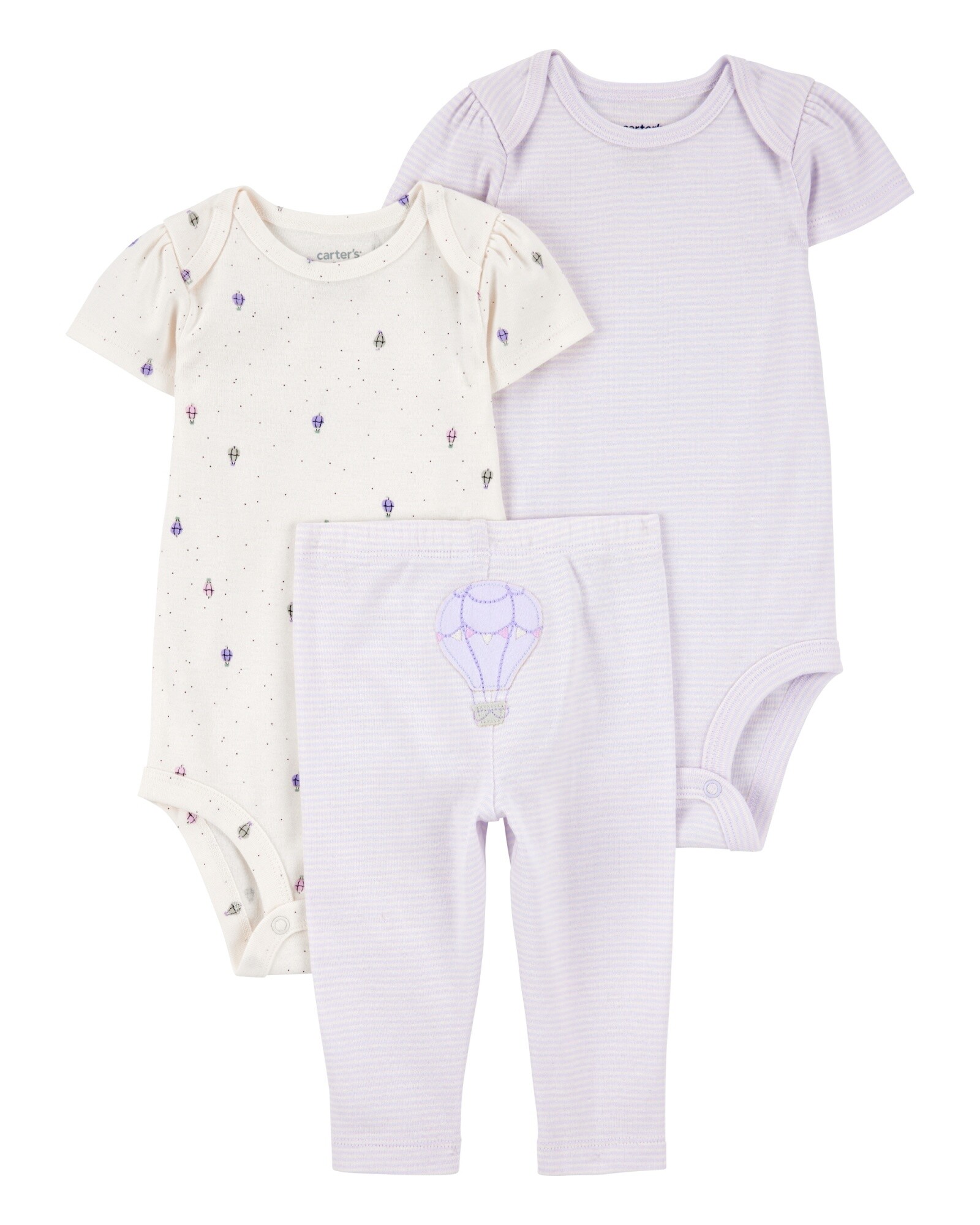 Set tres piezas de algodón, pantalón y dos bodies, diseño globo Sin color