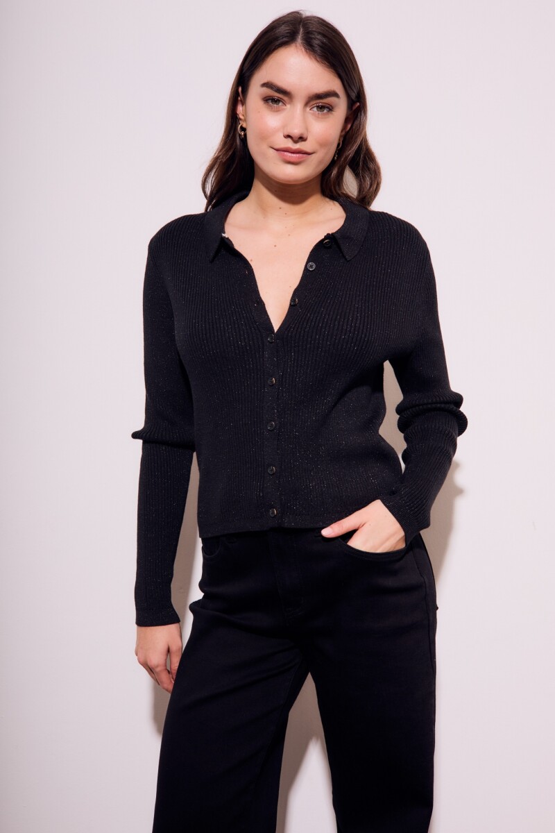 Cardigan Cuello Polo Negro