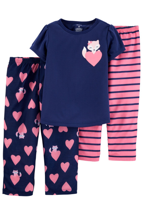 Pijamas Tres Piezas Remera Manga Corta y Dos Pantalónes Zorro y Corazónes 0