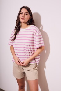 Remera Algodón Rayada Lavanda