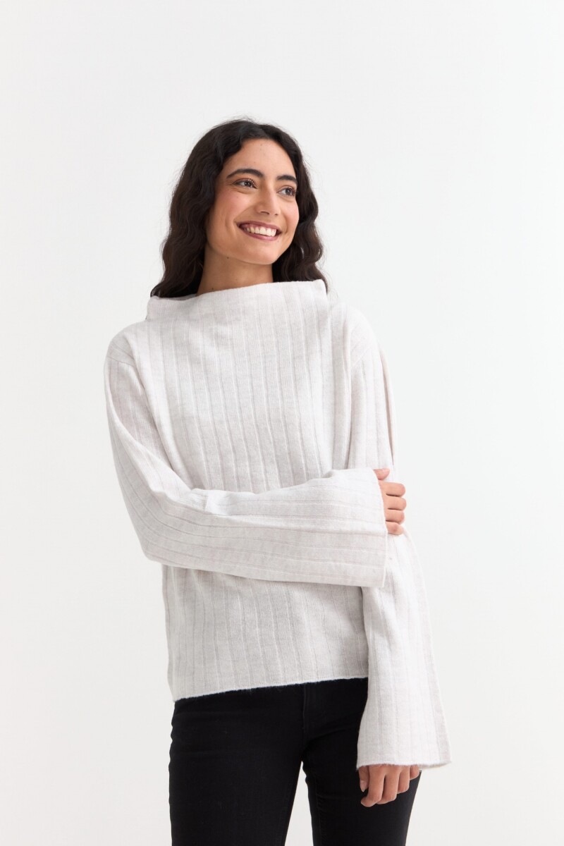 Sweater canalé con mangas oxford BLANCO