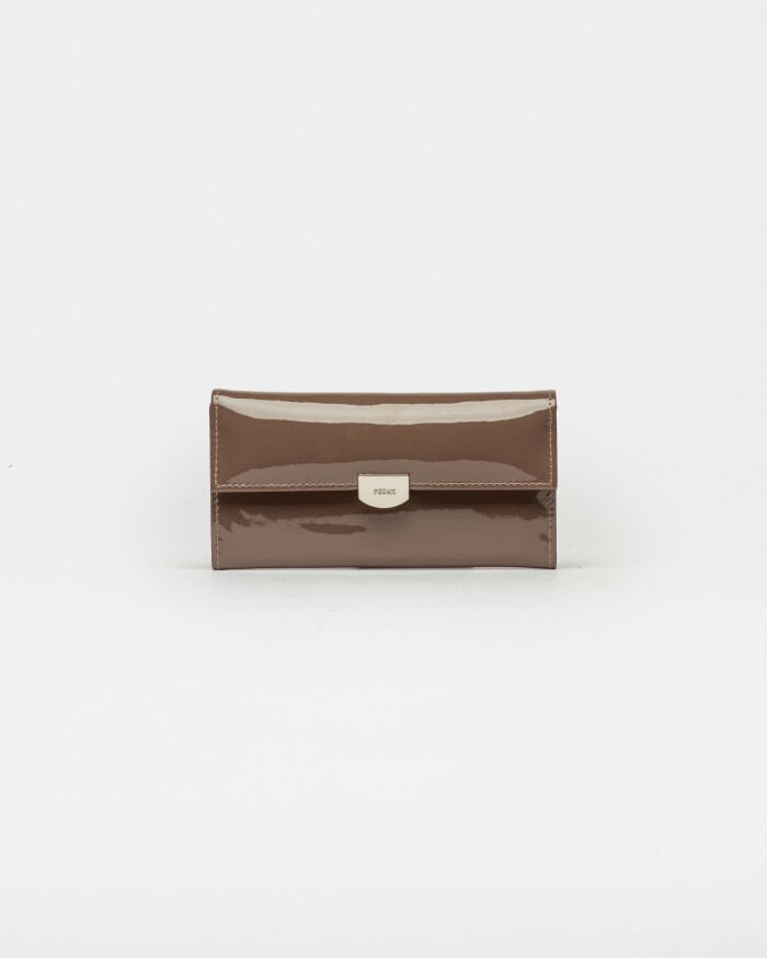 Billetera Marga en cuero charol Taupe