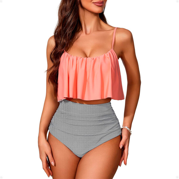 Malla Bikini de Dos Piezas De Tiro Alto Rosa