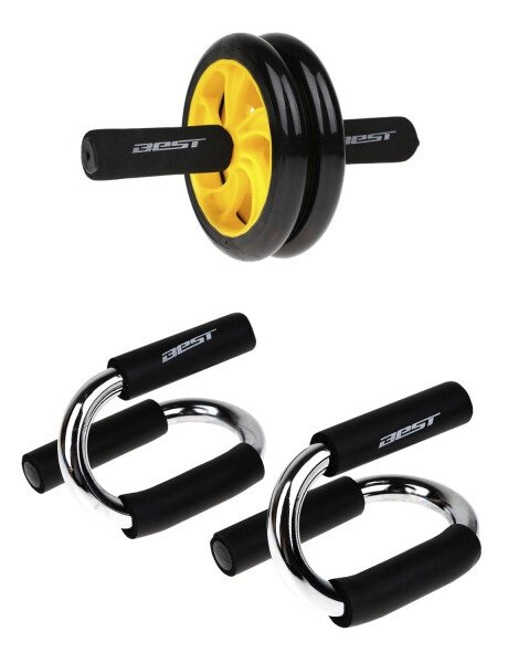Kit fitness rueda, bandas elásticas, mancuernas y soporte para flexiones Best Kit fitness rueda, bandas elásticas, mancuernas y soporte para flexiones Best