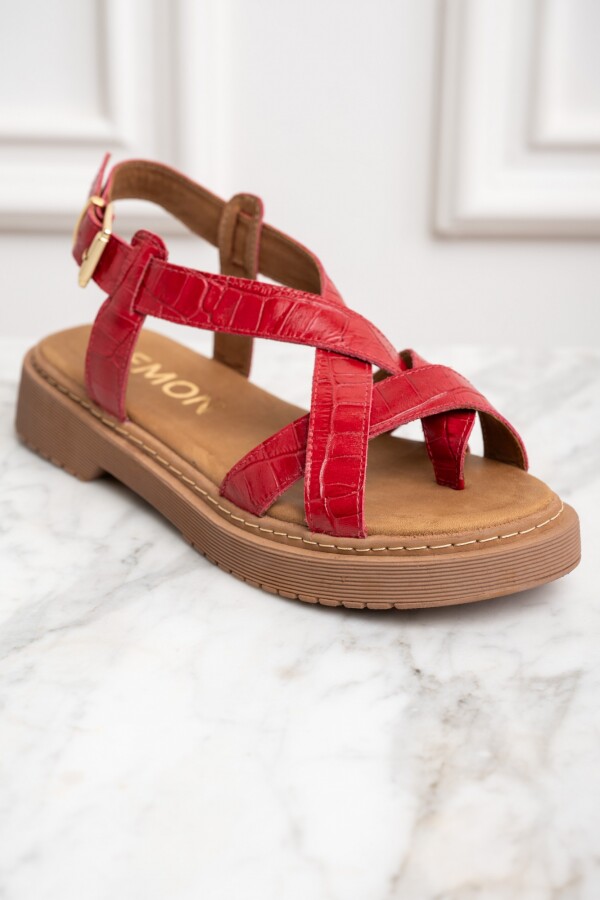 Sandalia Croco Cuero Rojo
