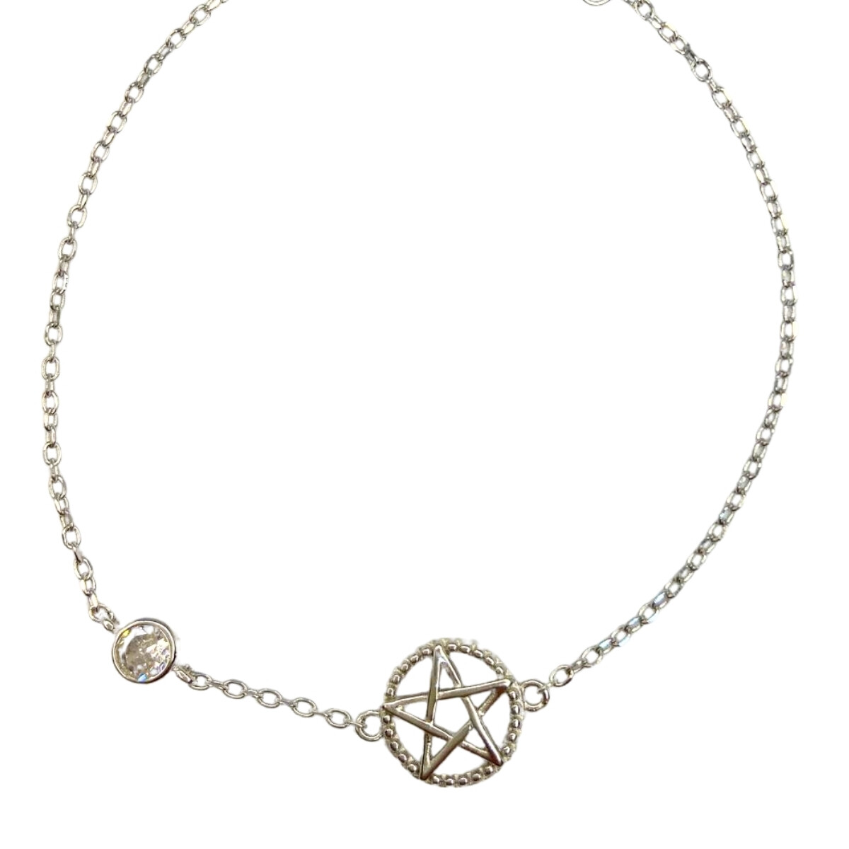 PULSERA DE PLATA ESTRELLA CON PUNTO DE LUZ , LARGO 17+3 CM 