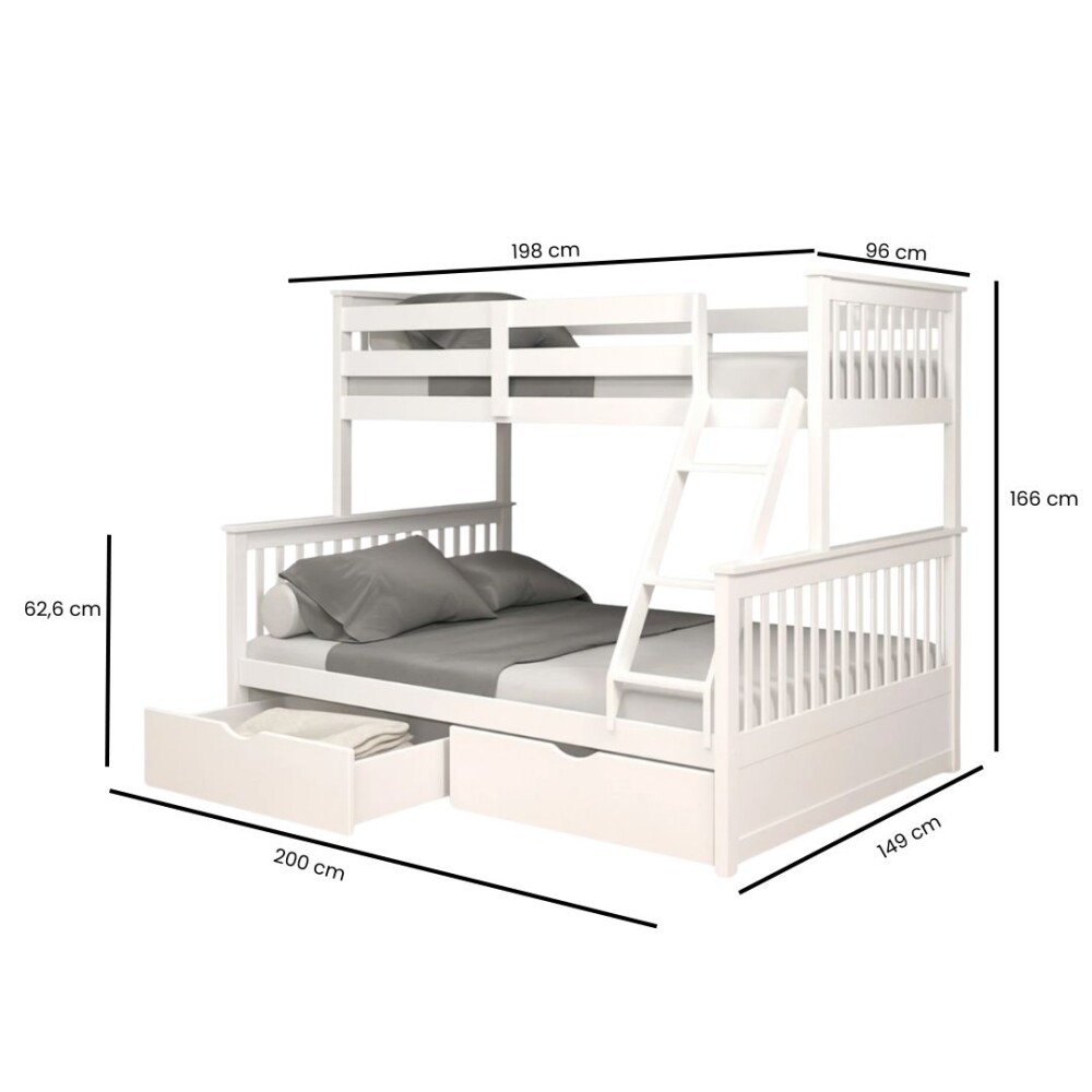 Cucheta 2 plazas y 1 plaza + 2 Cajones - B136 Blanco