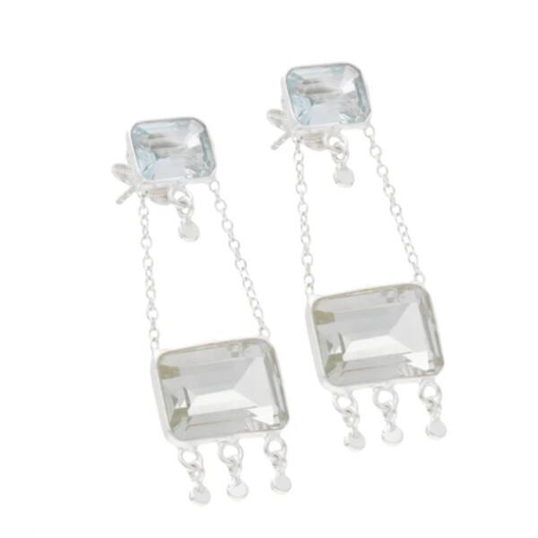 Caravanas Leonor-Plata rodinada 925-Piedra Prasiolita verde y topacio azul-CA2001 Conpiedra