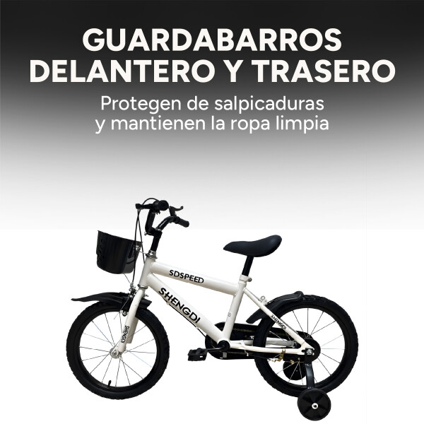 Bicicleta Infantil Shengdi R16 Canasto Parrilla Guardabarros Blanco 1