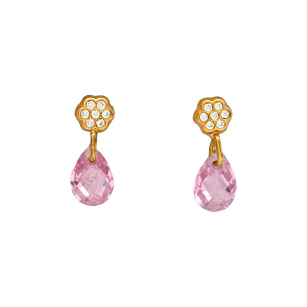 Caravanas Flor y Lagrima Zirconia rosa - Oro bajo - Zirconias rosa y blanca - CA8163 conpiedra