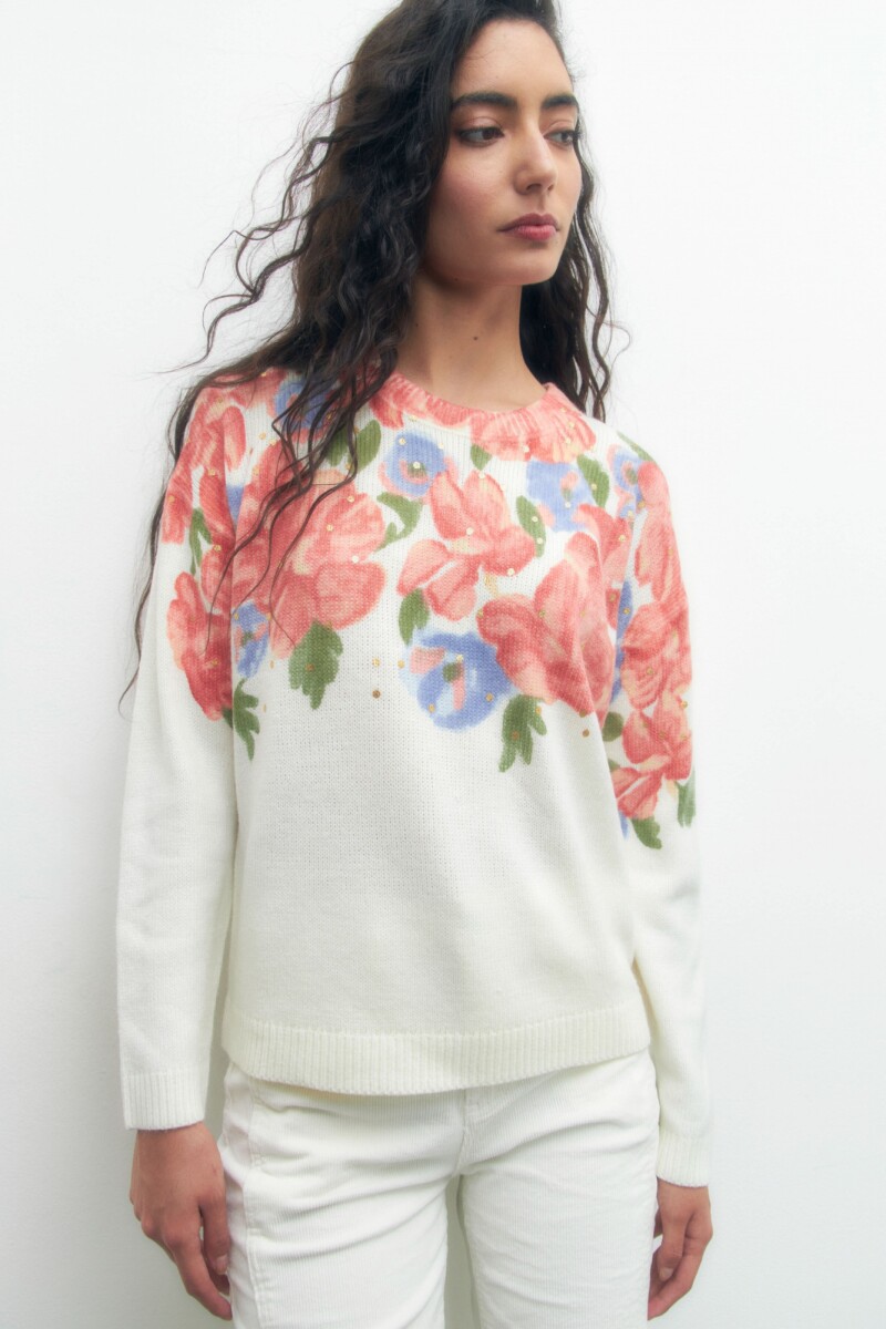 Sweater con estampa floral - crudo 