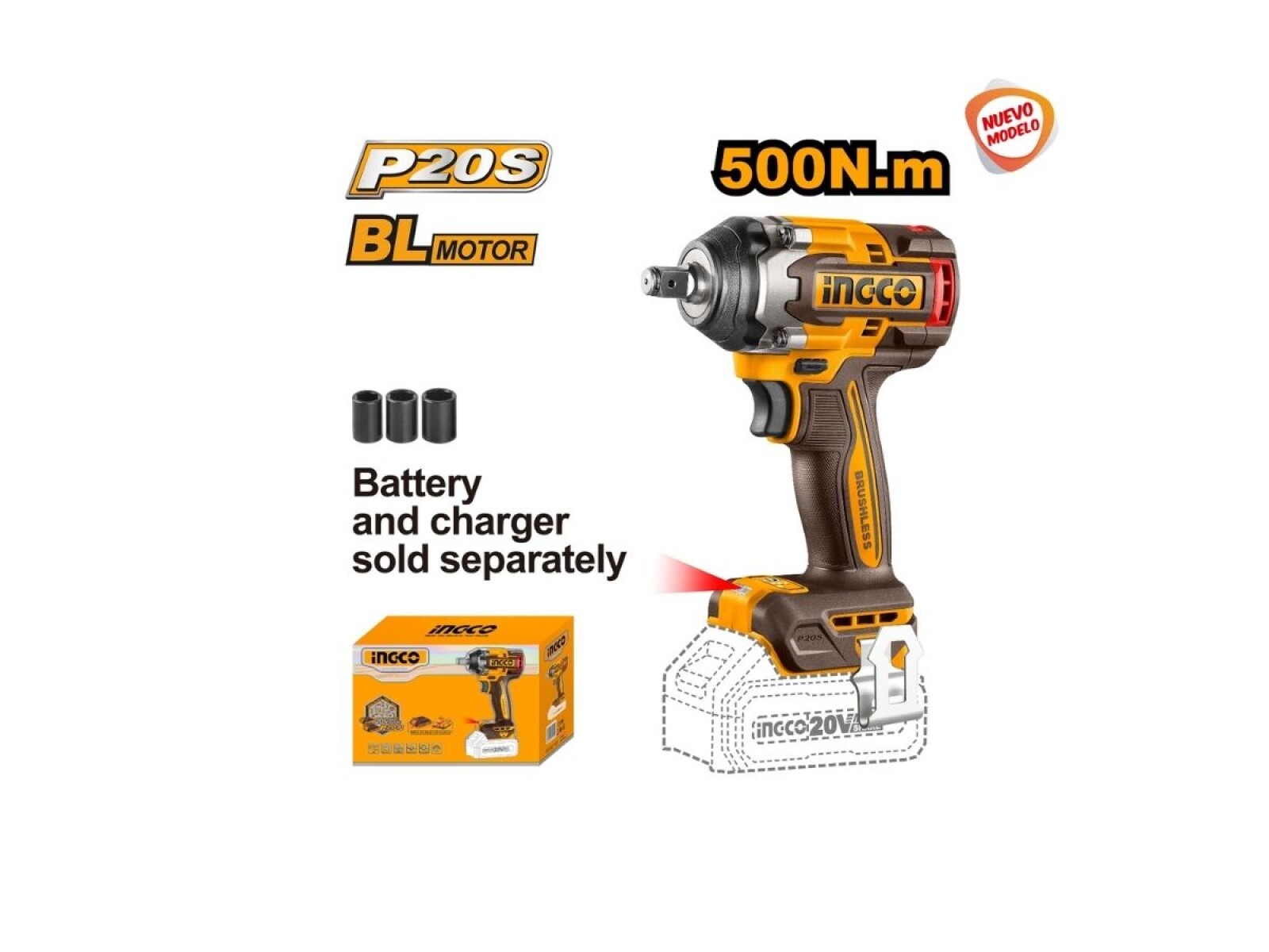 LLAVE DE IMPACTO 500NM 20V P20S BL SIN BAT 