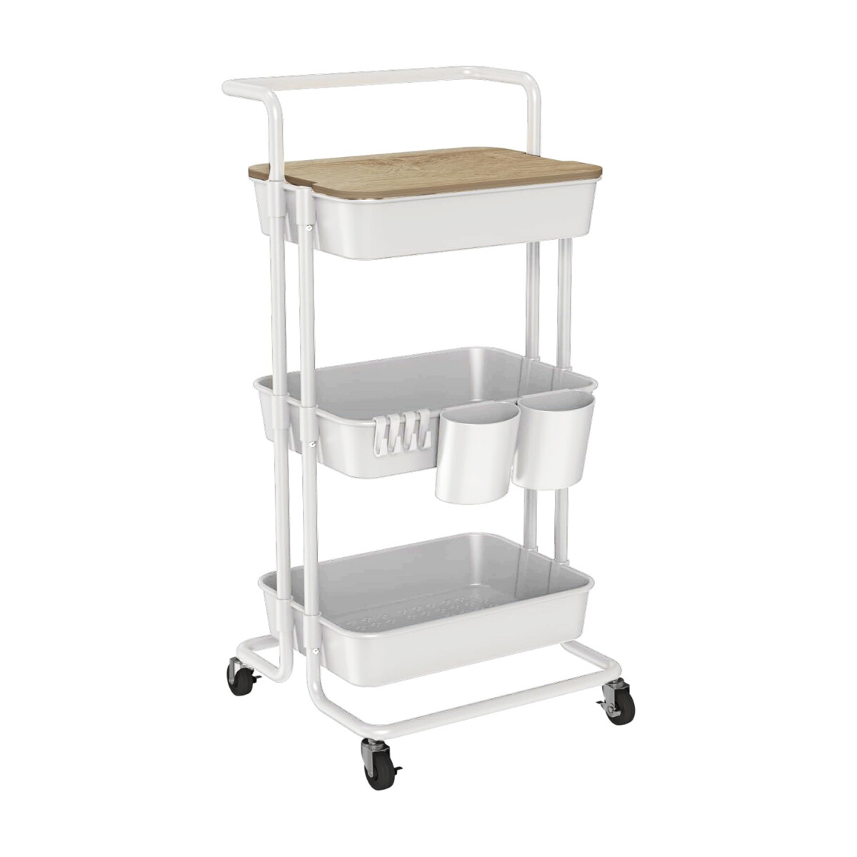 Carrito Organizador Multiuso 3Niveles Ruedas 360° Tapa - Blanco 