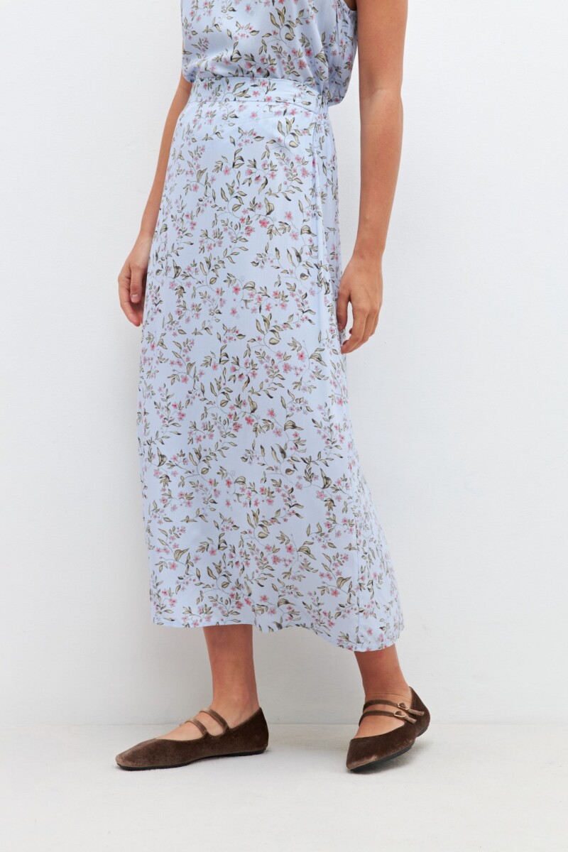 Falda con estampa floral celeste