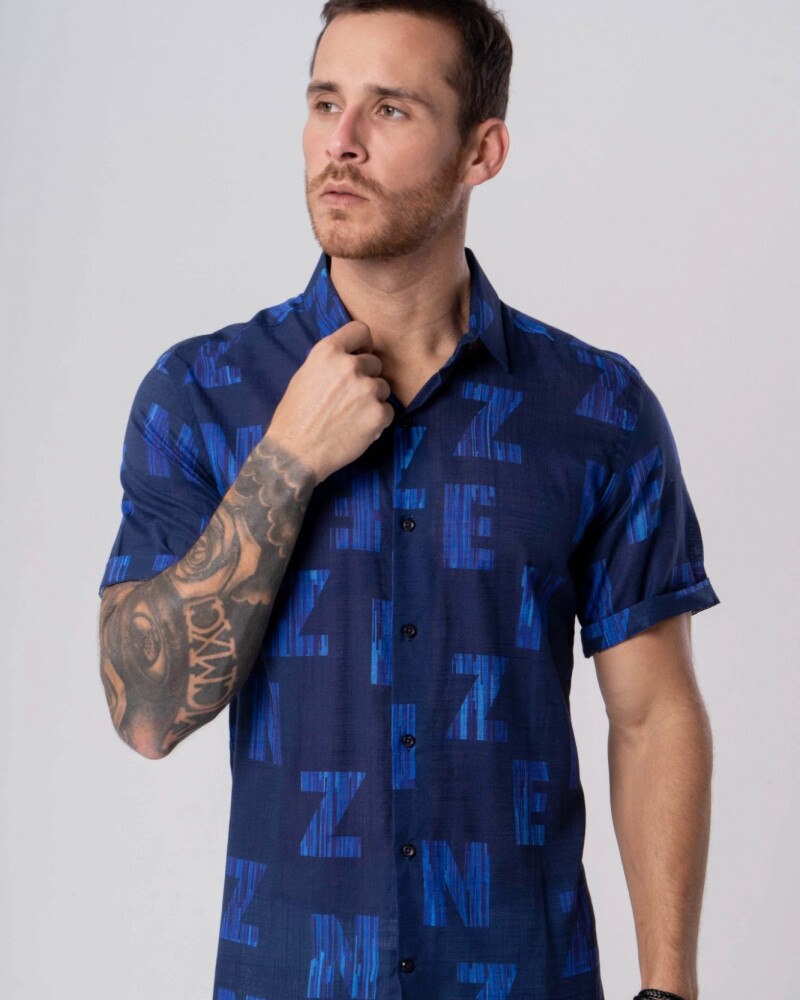 Camisa Manga Corta Azul U