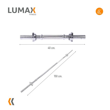 Kit 2 mancuernas + barra recta 150cm + 20 kg 2x5Kg 2x2.5Kg 4x1.25Kg