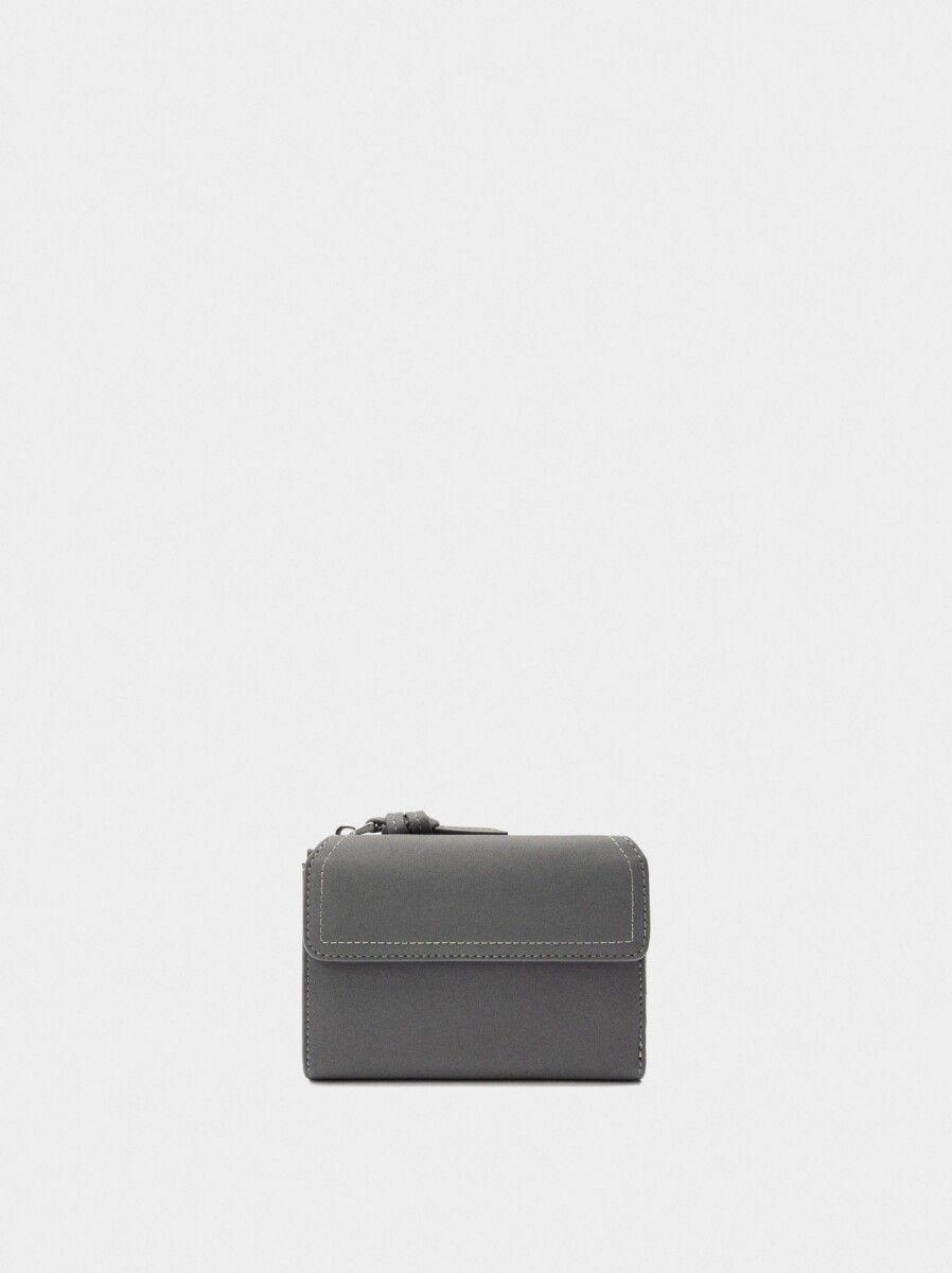 Cartera Lisa Con Solapa - gris 