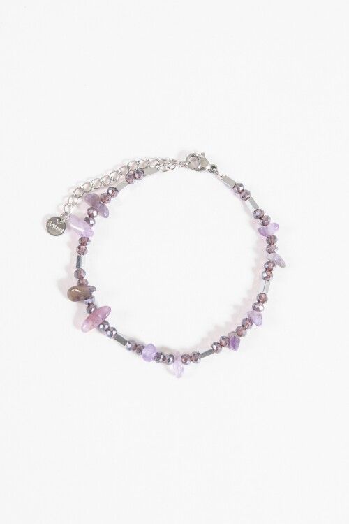 Pulsera piedra acero lila