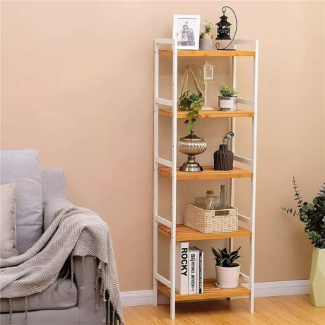 Estanteria 5 Tablas 45X32X142 Cm Bamboo Con Blanco