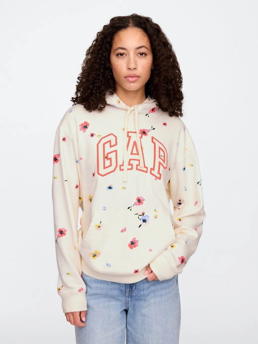 Buzo Canguro Logo Gap Sin Felpa Mujer - White Ditsy Floral 