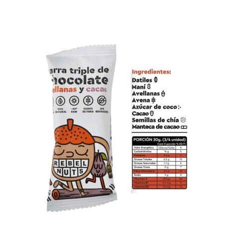 Barritas 40gr Caja x18 Rebel Nuts Avellanas y Cacao