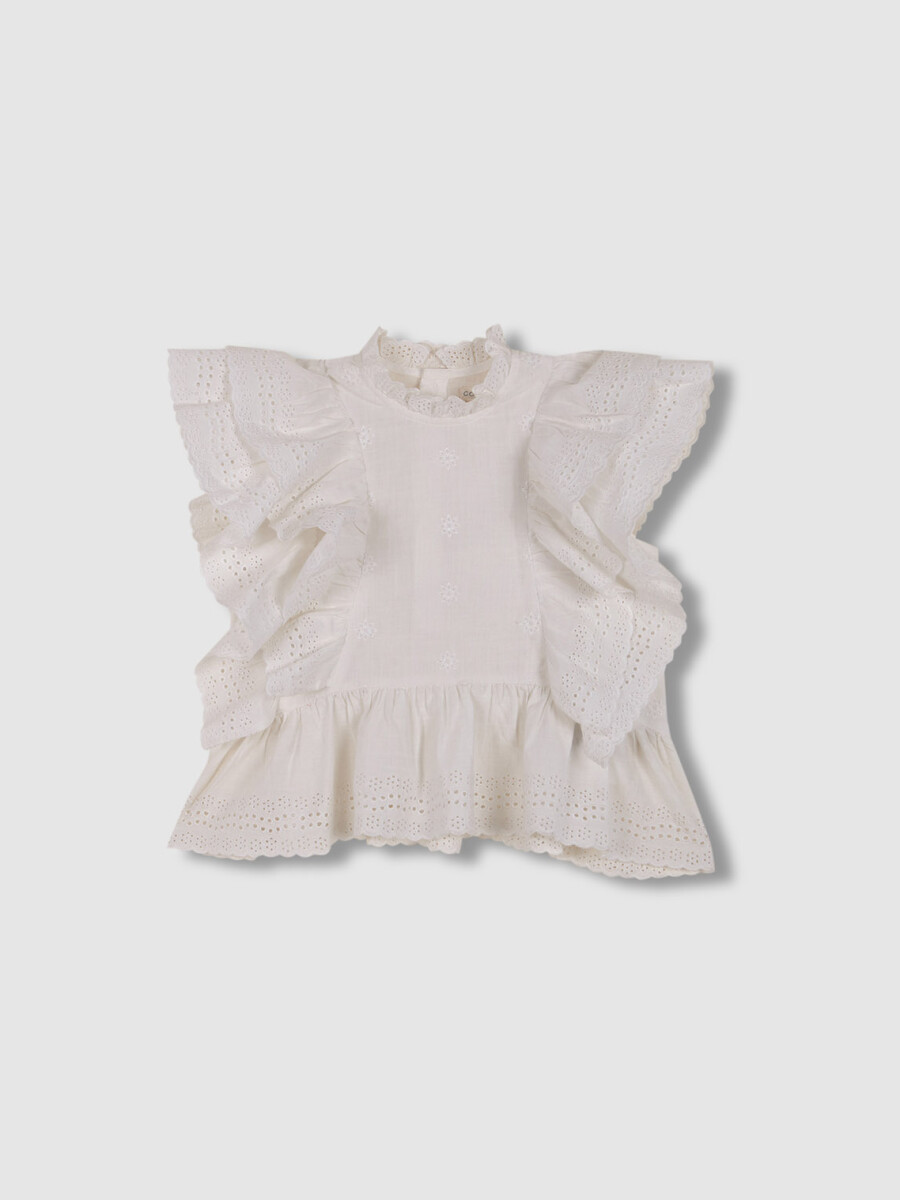 Blusa De Openwork Con Volantes Blanco