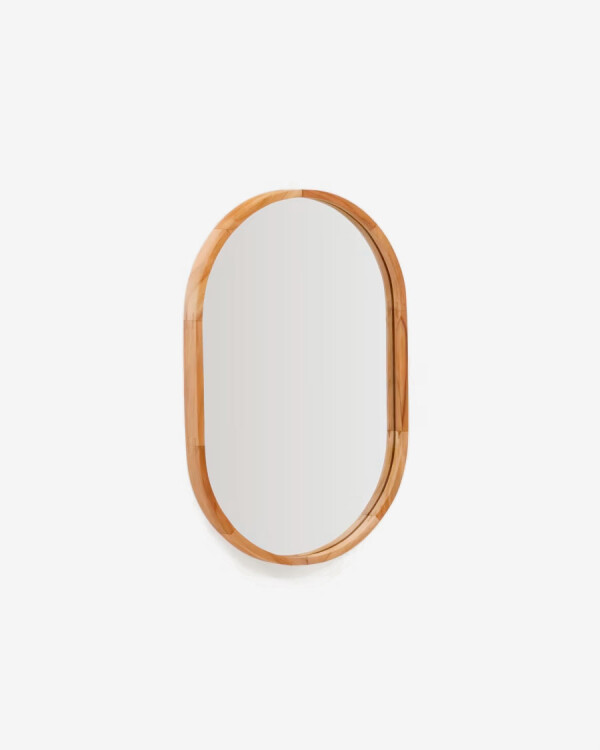 Espejo Magda de madera maciza de teca con acabado natural Ø 40 x 60 cm