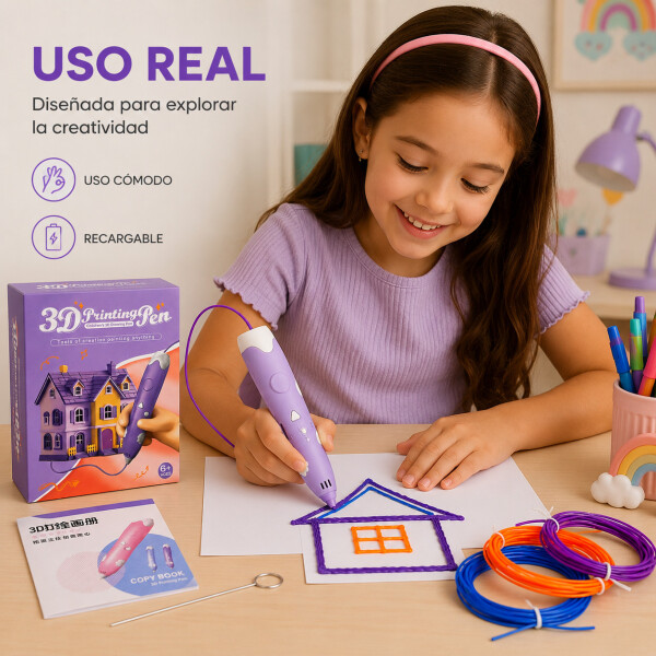 Lapicera 3D Infantil Recargable con Filamentos Violeta 1