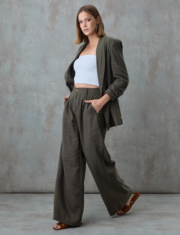 Pantalon Lino Wide OLIVA