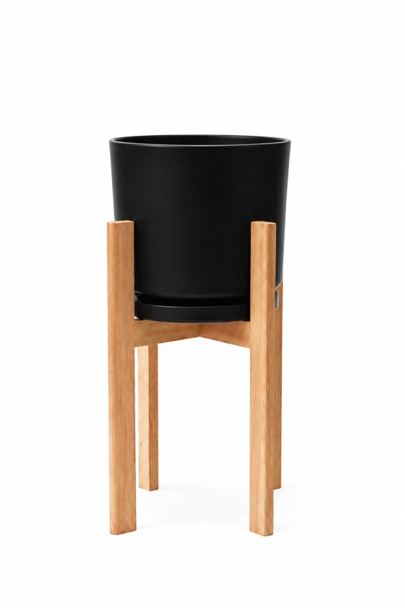 MACETA CERAMICA GRANDE CON SOPORTE ALTO - NEGRA 