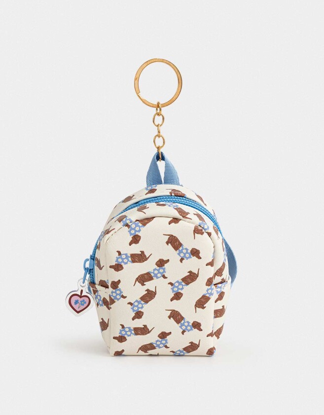 Llavero PU Llavero De Mochila De Pu Estampada Con Tiracierre - Blanco Crudo